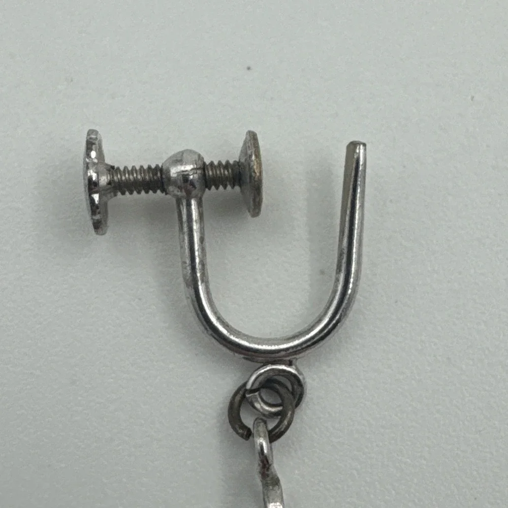 VINTAGE STERLING SILVER ROUND HOOP‎ EARRINGS ETCHED DANGLE DROP